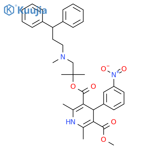 3,5-Pyridinedicarboxylic acid,1,4-dihydro-2,6-dimethyl-4-(3-nitrophenyl)-,2-[(3,3-diphenylpropyl)methylamino]-1,1-dimethylethyl methyl ester,(4S)- structure