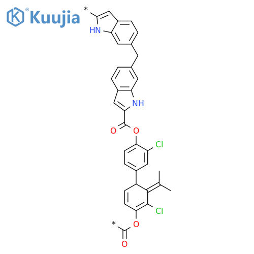 Poly[1H-indole-2,6-diylmethylene-1H-indole-6,2-diylcarbonyloxy(2-chloro-1,4-phenylene)(1-methylethylidene)(3-chloro-1,4-phenylene)oxycarbonyl] structure