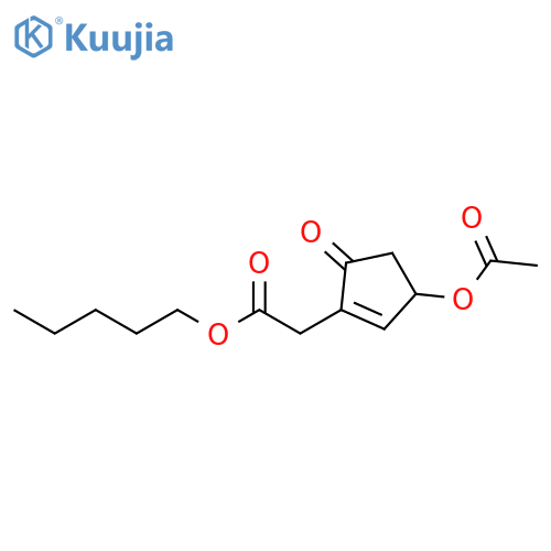 1-Cyclopentene-1-acetic acid, 3-(acetyloxy)-5-oxo-, pentyl ester structure