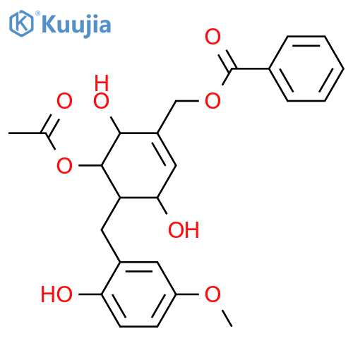 3-(2,5-Dihydroxybenzyl)-6-(hydroxymethyl)-5-cyclohexene-1,2,4-triol; (1R*,2R*,3R*,4R*)-form, 5''-Me ether, 1'-benzoyl, 2-Ac structure