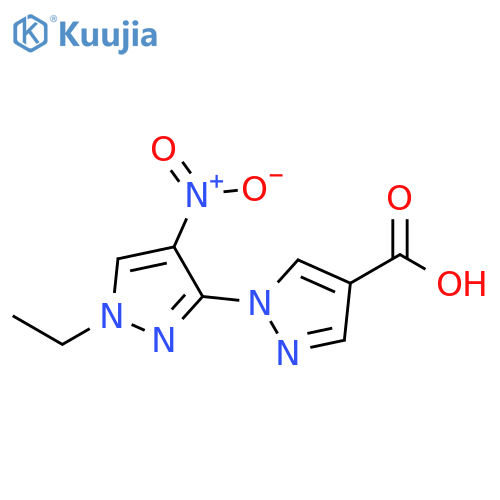 1'-ethyl-4'-nitro-1'H-1,3'-bipyrazole-4-carboxylic acid structure