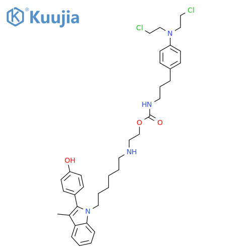 2-({6-[2-(4-hydroxyphenyl)-3-methyl-1H-indol-1-yl]hexyl}amino)ethyl (3-{4-[bis(2-chloroethyl)amino]phenyl}propyl)carbamate structure