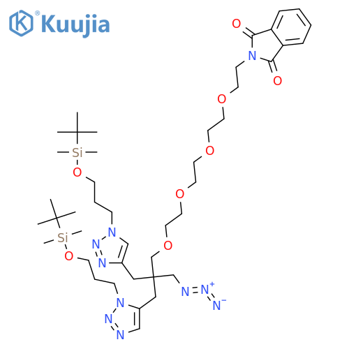 1H-Isoindole-1,3(2H)-dione, 2-[15-azido-14-[[1-[3-[[(1,1-dimethylethyl)dimethylsilyl]oxy]propyl]-1H-1,2,3-triazol-4-yl]methyl]-14-[[1-[3-[[(1,1-dimethylethyl)dimethylsilyl]oxy]propyl]-1H-1,2,3-triazol-5-yl]methyl]-3,6,9,12-tetraoxapentadec-1-yl]- structure