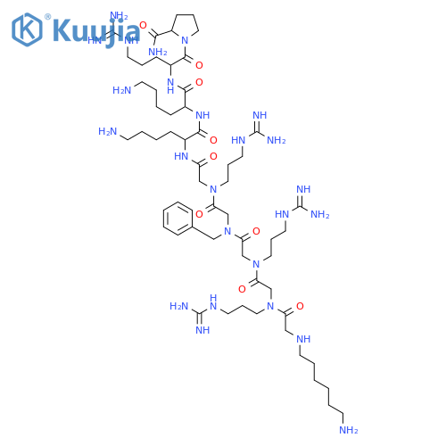 N-(6-Aminohexyl)glycyl-[N-(3-guanidinopropyl)]glycyl-[N-(3-guanidinopropyl)]glycyl-(N-benzyl)glycyl-[N-(3-guanidinopropyl)]glycyl-D-lysyl-D-lysyl-D-arginyl-D-prolinamide structure