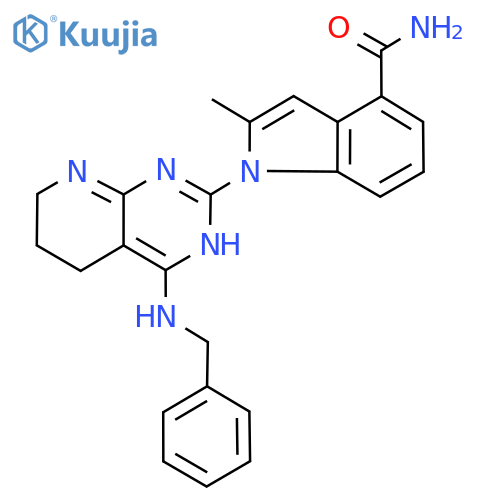 1H-​Indole-​4-​carboxamide, 2-​methyl-​1-​[5,​6,​7,​8-​tetrahydro-​4-​[(phenylmethyl)​amino]​pyrido[2,​3-​d]​pyrimidin-​2-​yl]​- structure