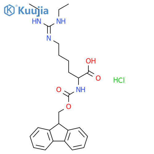 6-[Bis(ethylamino)methylideneamino]-2-(9H-fluoren-9-ylmethoxycarbonylamino)hexanoic acid;hydrochloride structure