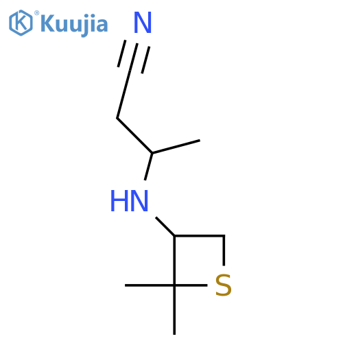 3-[(2,2-dimethylthietan-3-yl)amino]butanenitrile structure