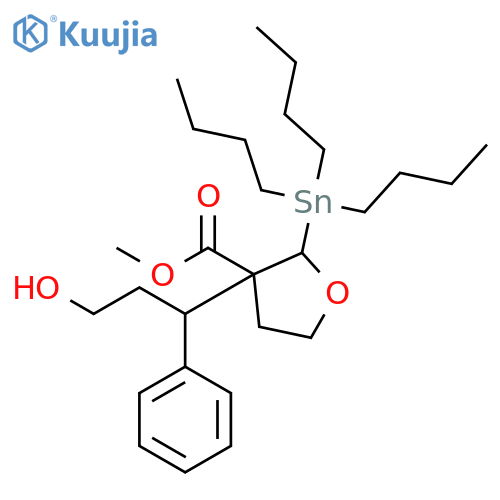 3-Furancarboxylic acid, tetrahydro-3-[(1R)-3-hydroxy-1-phenylpropyl]-2-(tributylstannyl)-, methyl ester, (2R,3R)-rel- structure