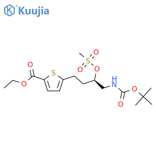 2-Thiophenecarboxylicacid,5-[(3R)-4-[[(1,1-dimethylethoxy)carbonyl]amino]-3-[(methylsulfonyl)oxy]butyl]-,ethyl ester structure