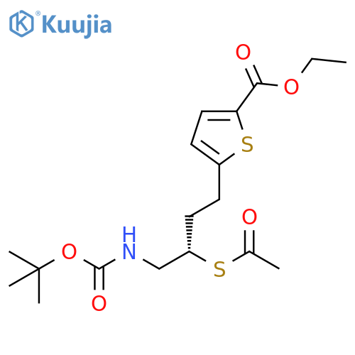 2-Thiophenecarboxylicacid, 5-[(3S)-3-(acetylthio)-4-[[(1,1-dimethylethoxy)carbonyl]amino]butyl]-,ethyl ester structure