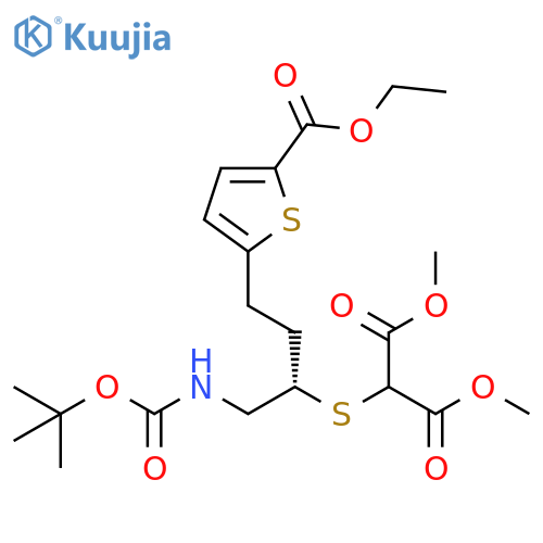 Propanedioic acid,2-[[(1S)-1-[[[(1,1-dimethylethoxy)carbonyl]amino]methyl]-3-[5-(ethoxycarbonyl)-2-thienyl]propyl]thio]-,1,3-dimethyl ester structure