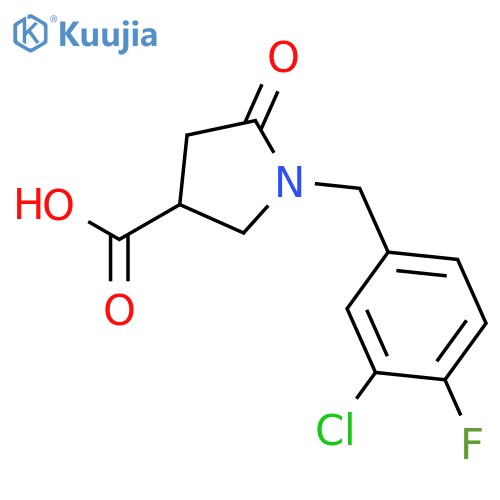 1-[(3-chloro-4-fluorophenyl)methyl]-5-oxopyrrolidine-3-carboxylic acid structure