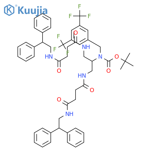 Carbamic acid, N-[[3,5-bis(trifluoromethyl)phenyl]methyl]-N-[2-[[4-[(2,2-diphenylethyl)amino]-1,4-dioxobutyl]amino]-1-[[[4-[(2,2-diphenylethyl)amino]-1,4-dioxobutyl]amino]methyl]ethyl]-, 1,1-dimethylethyl ester structure