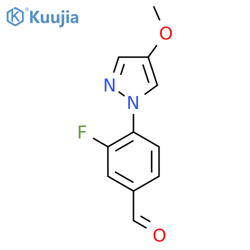 3-fluoro-4-(4-methoxy-1H-pyrazol-1-yl)benzaldehyde structure
