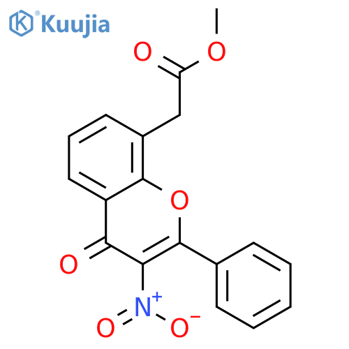 4H-1-Benzopyran-8-acetic acid, 3-nitro-4-oxo-2-phenyl-, methyl ester structure