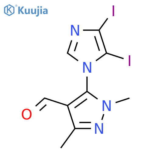 5-(4,5-diiodo-1H-imidazol-1-yl)-1,3-dimethyl-1H-pyrazole-4-carbaldehyde structure