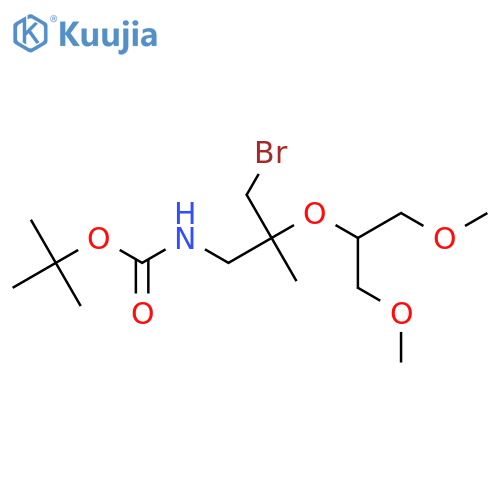 tert-butyl N-{3-bromo-2-(1,3-dimethoxypropan-2-yl)oxy-2-methylpropyl}carbamate structure