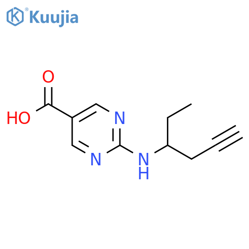 2-[(Hex-5-yn-3-yl)amino]pyrimidine-5-carboxylic acid structure