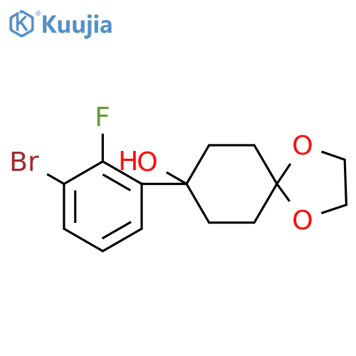 8-(3-bromo-2-fluorophenyl)-1,4-dioxaspiro[4.5]decan-8-ol structure