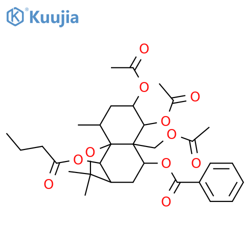 1,2,6,9,14-Pentahydroxydihydro-β-agarofuran; (1α,2α,6β,9β)-form, 9-Benzoyl, 6-butanoyl, 1,2,14-tri-Ac structure