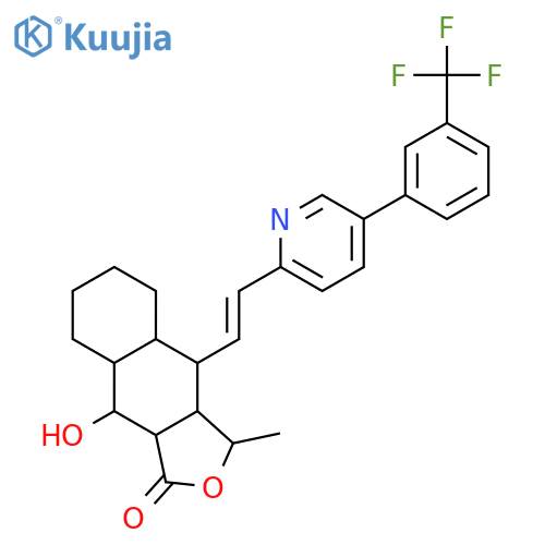 Naphtho[2,3-c]furan-1(3H)-one, decahydro-9-hydroxy-3-methyl-4-[(1E)-2-[5-[3-(trifluoromethyl)phenyl]-2-pyridinyl]ethenyl]-, (3R,3aS,4R,4aS,8aR,9R,9aS)- structure