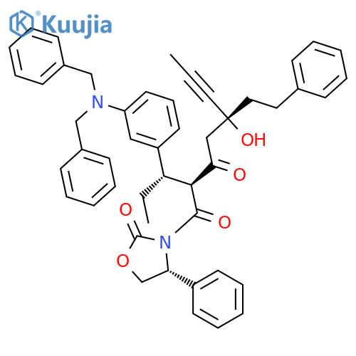 4R-3(2(S*),5(R*),4R-3-2-1-3-Bis(phenylmethyl)aminophenylpropyl-5-hydroxy-1,3-dioxo-5-(2-phenylethyl)-6-octynyl-4-phenyl-2-oxazolidinone structure