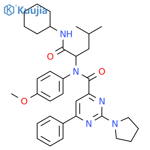 4-Pyrimidinecarboxamide,N-[1-[(cyclohexylamino)carbonyl]-3-methylbutyl]-N-(4-methoxyphenyl)-6-phenyl-2-(1-pyrrolidinyl)- structure