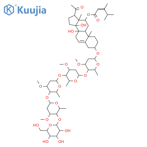 3,8,12,14-Tetrahydroxypregn-5-en-20-one; (3β,12β,14β,17α)-form, 12-O-(3,4-Dimethyl-2-pentenoyl), 3-O-[β-D-glucopyranosyl-(1→4)-β-D-oleandropyranosyl-(1→4)-β-D-oleandropyranosyl-(1→4)-β-D-cymaropyranosyl-(1→4)-β-D-cymaropyranoside] structure