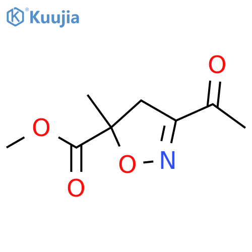 5-Isoxazolecarboxylic acid, 3-acetyl-4,5-dihydro-5-methyl-, methyl ester structure