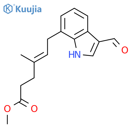 4-Hexenoic acid, 6-(3-formyl-1H-indol-7-yl)-4-methyl-, methyl ester structure