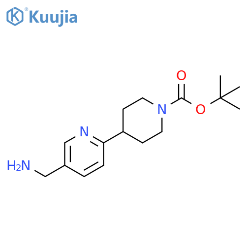 1-Piperidinecarboxylic acid, 4-[5-(aminomethyl)-2-pyridinyl]-, 1,1-dimethylethyl ester structure