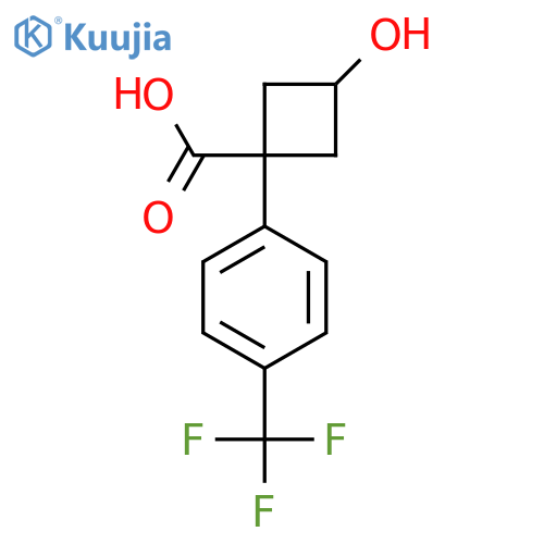 3-hydroxy-1-4-(trifluoromethyl)phenylcyclobutane-1-carboxylic acid structure