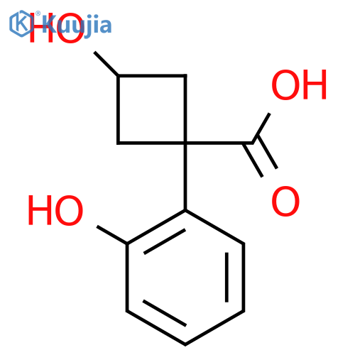3-hydroxy-1-(2-hydroxyphenyl)cyclobutane-1-carboxylic acid structure