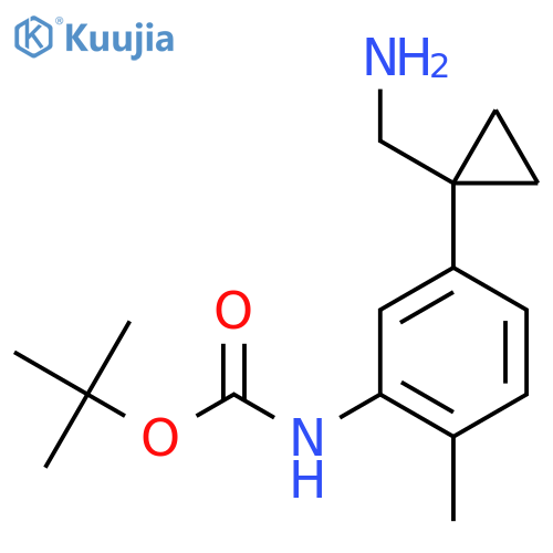 tert-butyl N-{5-1-(aminomethyl)cyclopropyl-2-methylphenyl}carbamate structure