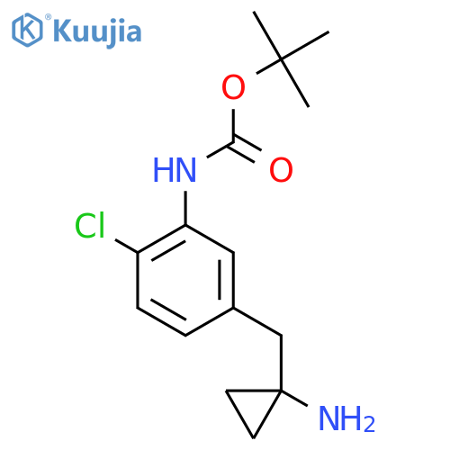 tert-butyl N-{5-(1-aminocyclopropyl)methyl-2-chlorophenyl}carbamate structure