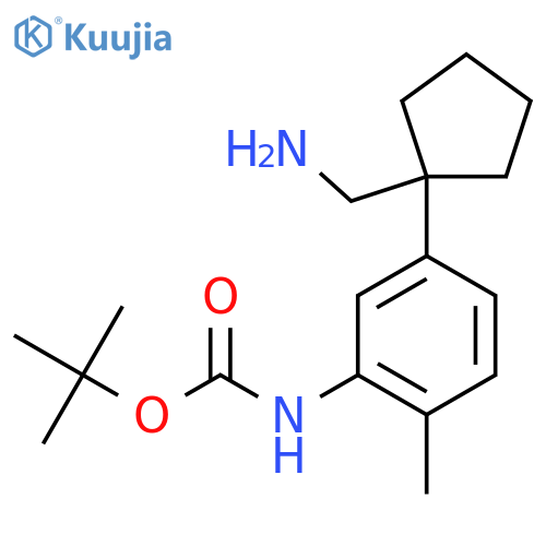 tert-butyl N-{5-1-(aminomethyl)cyclopentyl-2-methylphenyl}carbamate structure