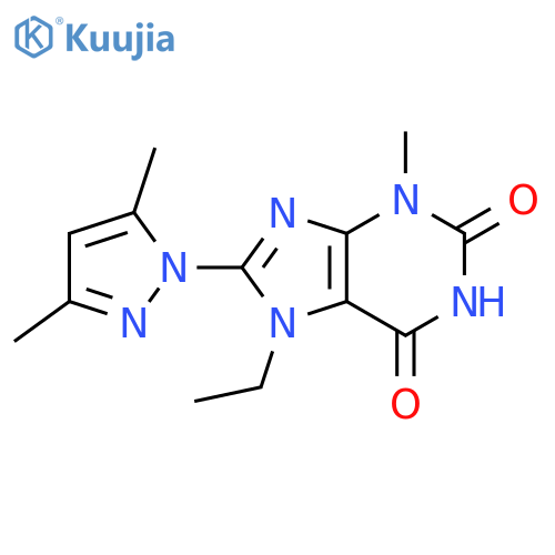 8-(3,5-dimethyl-1H-pyrazol-1-yl)-7-ethyl-3-methyl-2,3,6,7-tetrahydro-1H-purine-2,6-dione structure