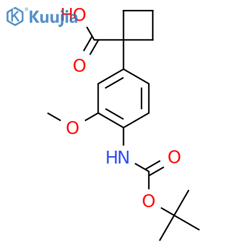1-(4-{(tert-butoxy)carbonylamino}-3-methoxyphenyl)cyclobutane-1-carboxylic acid structure