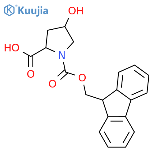 (2S,4S)-1-{[(9H-fluoren-9-yl)methoxy]carbonyl}-4-hydroxypyrrolidine-2-carboxylic acid structure