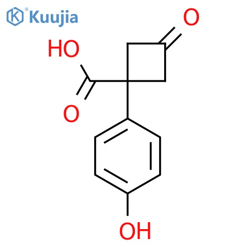 1-(4-Hydroxyphenyl)-3-oxocyclobutane-1-carboxylic acid structure