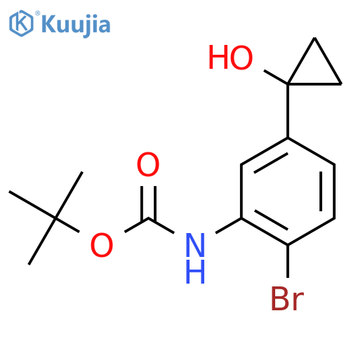tert-butyl N-2-bromo-5-(1-hydroxycyclopropyl)phenylcarbamate structure
