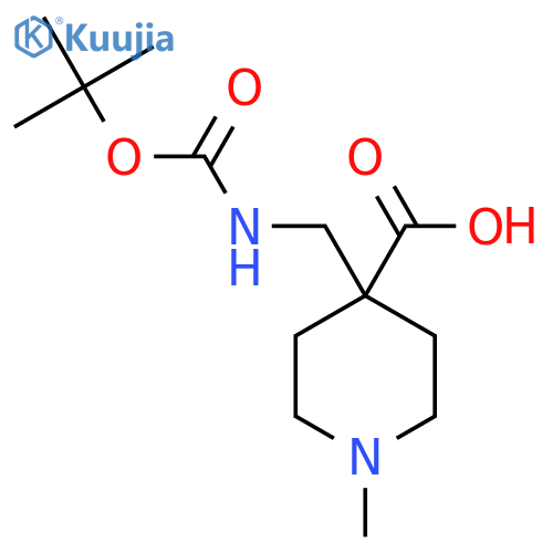 4-({(tert-butoxy)carbonylamino}methyl)-1-methylpiperidine-4-carboxylic acid structure
