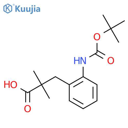 3-(2-{(tert-butoxy)carbonylamino}phenyl)-2,2-dimethylpropanoic acid structure