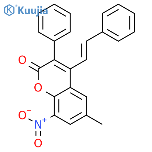 2H-1-Benzopyran-2-one, 6-methyl-8-nitro-3-phenyl-4-(2-phenylethenyl)- structure