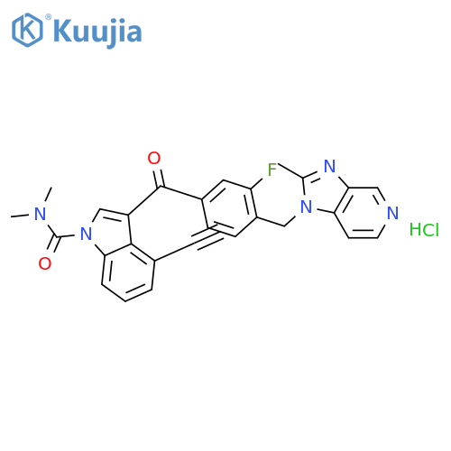 1H-Indole-1-carboxamide,4-ethynyl-3-[3-fluoro-4-[(2-methyl-1H-imidazo[4,5-c]pyridin-1-yl)methyl]benzoyl]-N,N-dimethyl-,hydrochloride (1:1) structure