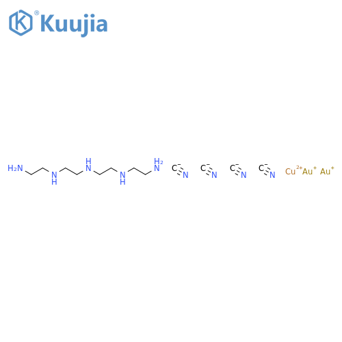 copper(2+) gold(1+) cyanide - N-(2-aminoethyl)-N'-{2-[(2-aminoethyl)amino]ethyl}ethane-1,2-diamine (1:2:4:1) structure