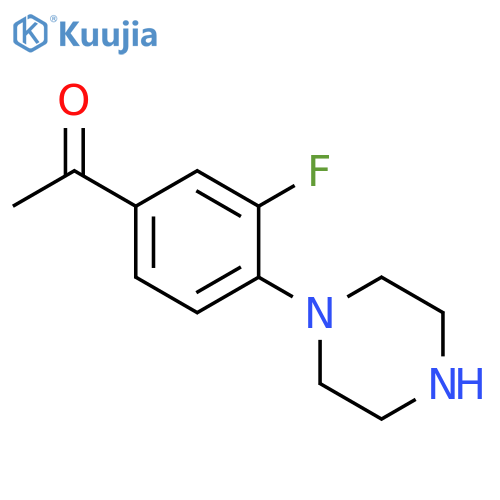 1-3-fluoro-4-(piperazin-1-yl)phenylethan-1-one structure
