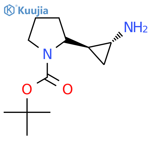 rac-tert-butyl 2-(1R,2R)-2-aminocyclopropylpyrrolidine-1-carboxylate structure