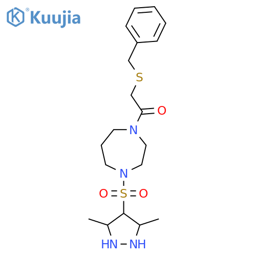 2-(benzylsulfanyl)-1-{4-[(3,5-dimethyl-1H-pyrazol-4-yl)sulfonyl]-1,4-diazepan-1-yl}ethan-1-one structure