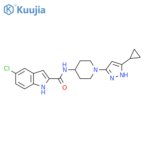 5-chloro-N-[1-(5-cyclopropyl-1H-pyrazol-3-yl)piperidin-4-yl]-1H-indole-2-carboxamide structure
